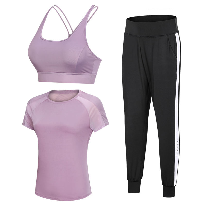 Vietnam Clothing Factory High Quality Women Fitness Sportwear/Striped Yoga Pants/Athletic Wear,Running Clothing Three Piece Set